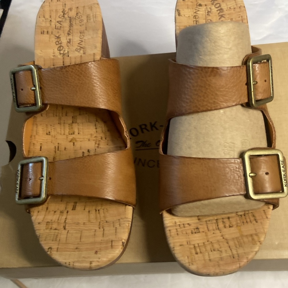 Kork Ease Saffron brown leather strap Kork insole sandals - Picture 3 of 12